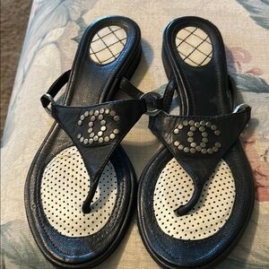 CHANEL Black and Cream Women's Sandals